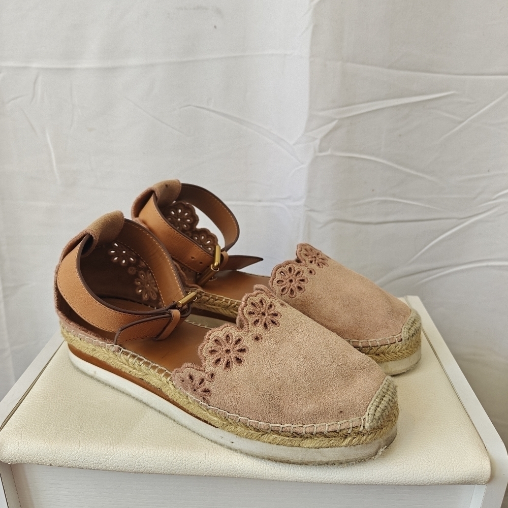 See by Chloe Scalloped Espadrilles In Blush Pink Size EU 37 US 7 Women's - Picture 3 of 16